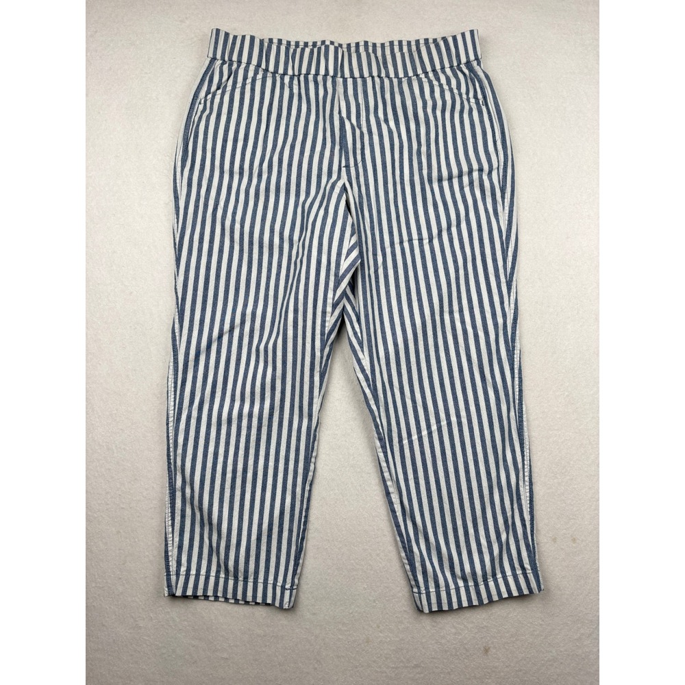 Lands' End Linen Pants Womens 10P Striped Mid Rise Cropped‎ Coastal Nautical